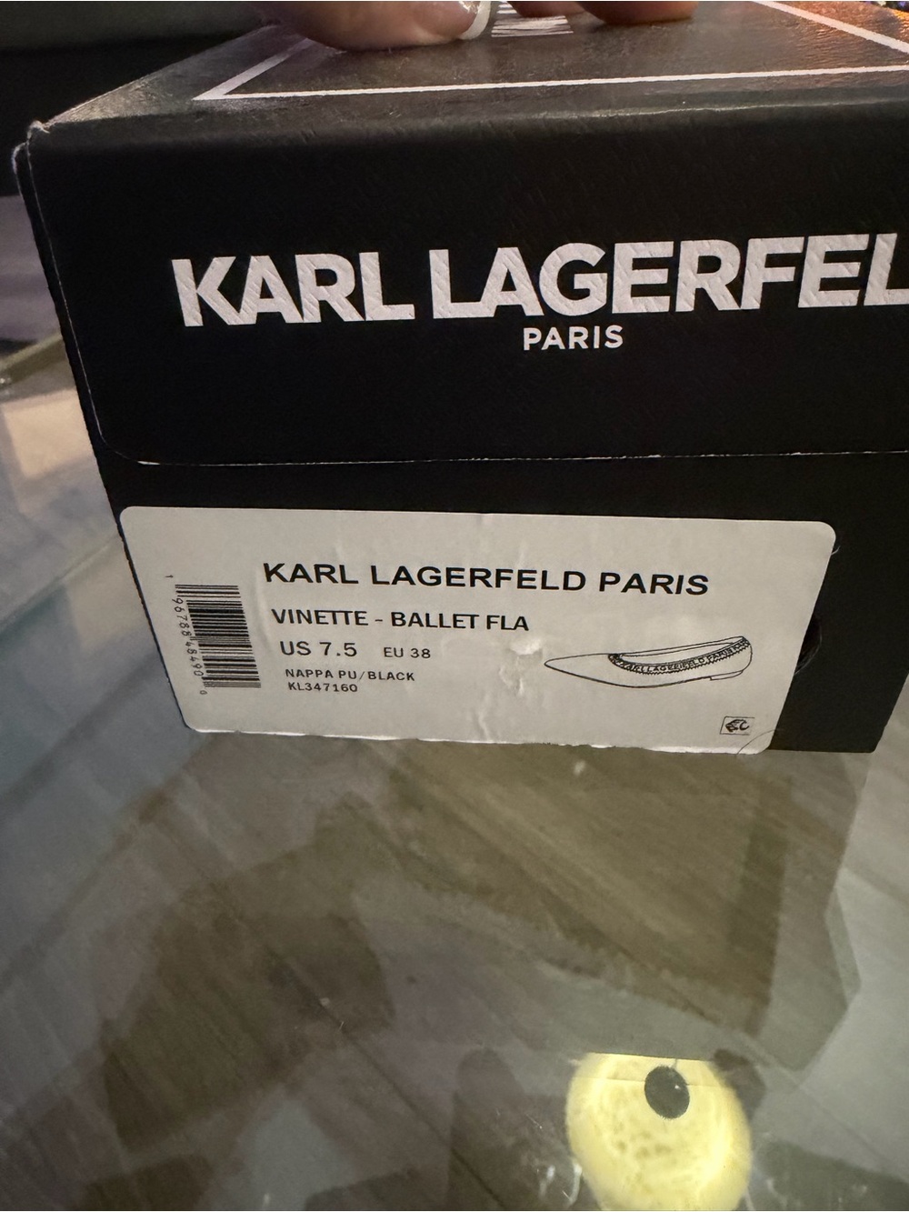 Karl Lagerfeld Black Pointed Toe Logo Trim Flats - Picture 5 of 5
